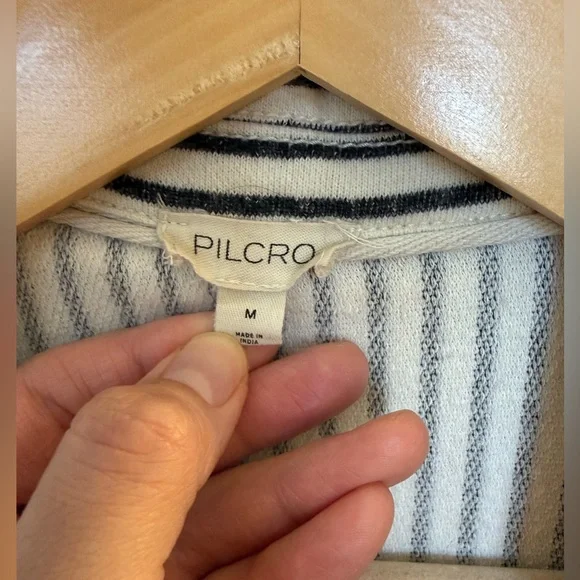 Pilcro Spliced Henley Top, ivory/black stripe, size medium - Picture 5 of 6